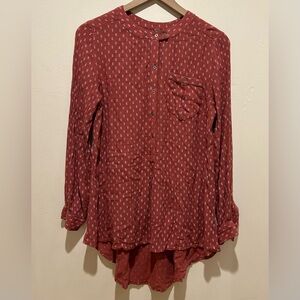 Free People Copper Brown Long Oversized Half Button Tunic Blouse - Size Small